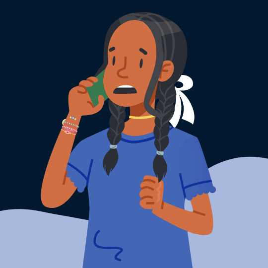 Graphic of girl on smart phone looking concerned