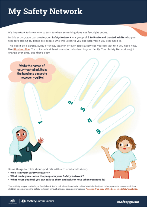 numbered hand with instructions for setting up a safety network