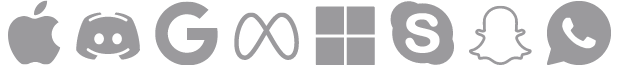 Company logos for Apple, Discord, Google, Meta, Microsoft, Skype, Snap, WhatsApp.