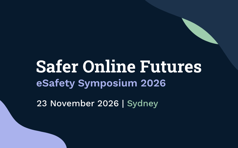 Promotional banner with text: 'Safer Online Futures eSafety Symposium 2026. 23 November 2026 in Sydney'.
