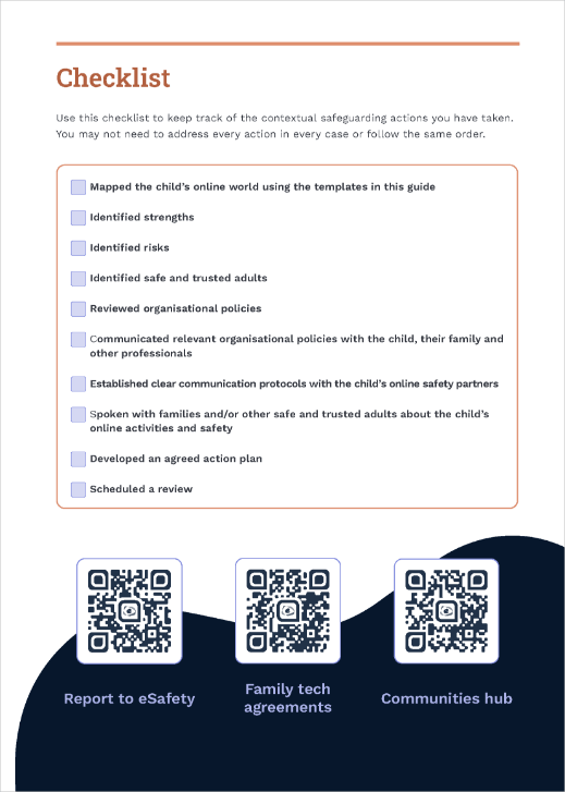a checklist of contextual safeguarding actions