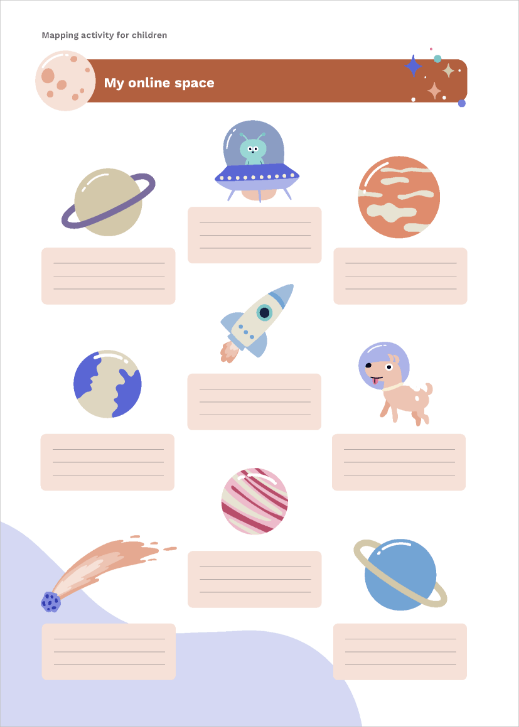 mapping activity page with images and spaces to write in
