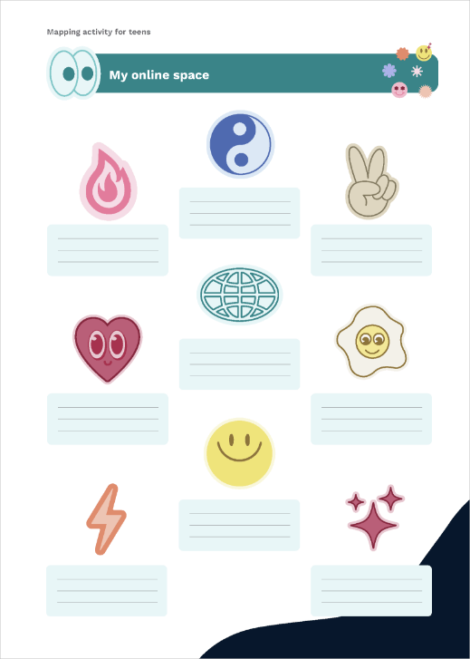 mapping activity page with images and lines for writing answers